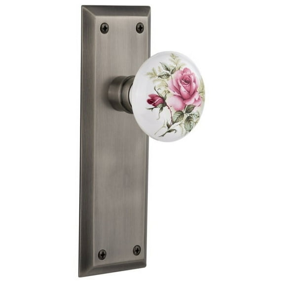 Nostalgic Warehouse Nykros_Prv_238_Nk Rose Porcelain Solid Brass Privacy Door Knob Set -