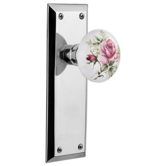 Nostalgic Warehouse Nykros_Psg_238_Nk Rose Porcelain Solid Brass Passage Door Knob Set -