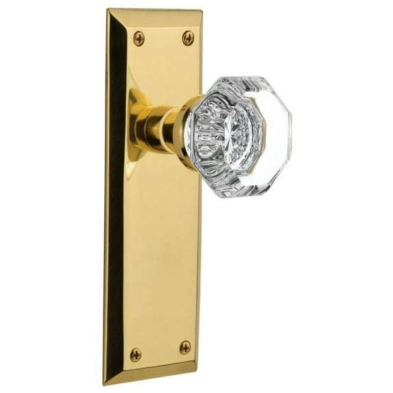 Nostalgic Warehouse Nykwal_Prv_238_Nk Waldorf Lead Crystal Privacy Door Knob Set - Brass