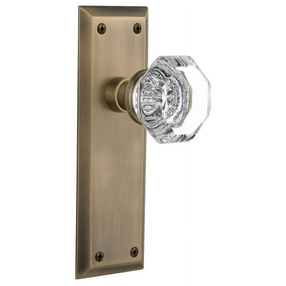 Nostalgic Warehouse Nykwal_Psg_234_Nk Waldorf Lead Crystal Passage Door Knob Set - Brass