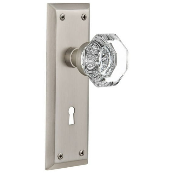 Nostalgic Warehouse Nykwal_Prv_238_Kh Waldorf Lead Crystal Privacy Door Knob Set - Nickel