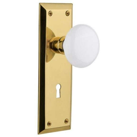 Nostalgic Warehouse Nykwhi_Dp_Kh White Porcelain Solid Brass Dummy Door Knob Set - Brass
