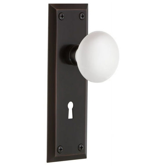 Nostalgic Warehouse Nykwhi_Dp_Kh White Porcelain Solid Brass Dummy Door Knob Set - Bronze