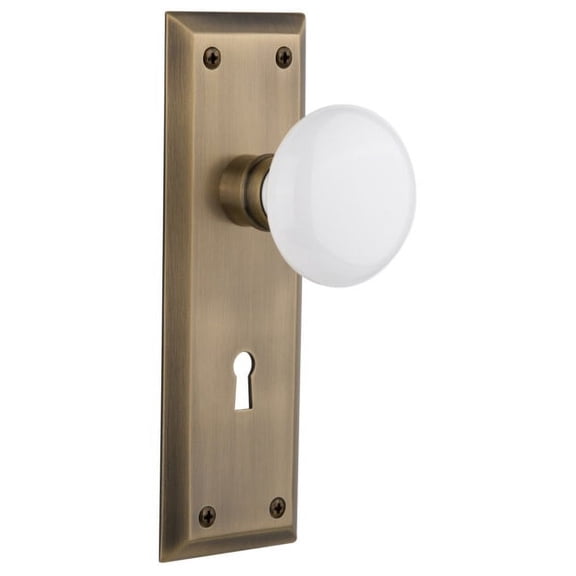 Nostalgic Warehouse Nykwhi_Prv_234_Kh White Porcelain Solid Brass Privacy Door Knob Set -