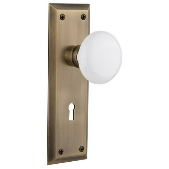 Nostalgic Warehouse Nykwhi_Prv_234_Kh White Porcelain Solid Brass Privacy Door Knob Set -