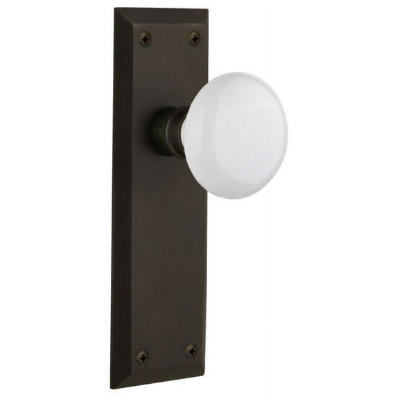 nostalgic warehouse nykwhi_psg_238_nk white porcelain solid brass passage knob set with new york rose and 2-3/8" backset