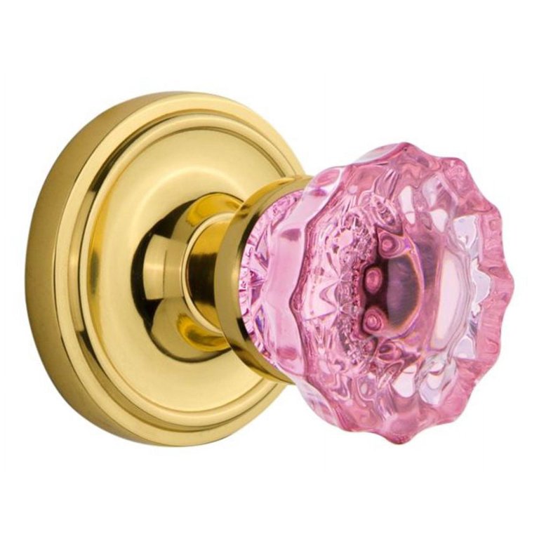 Nostalgic Warehouse Pink Crystal Door Knob with Classic Rosette