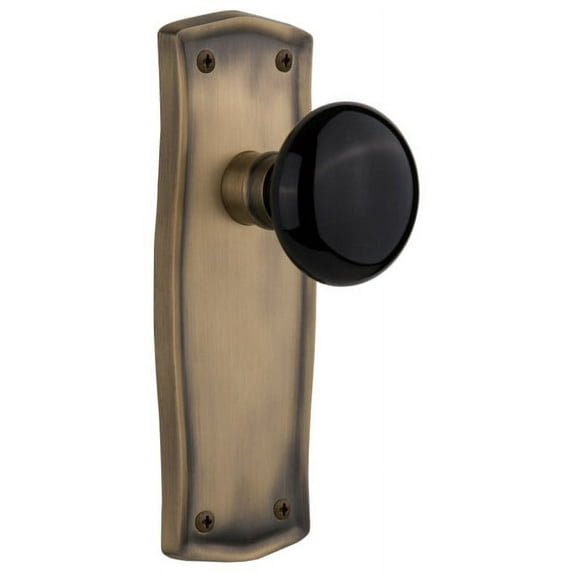 Nostalgic Warehouse Prablk_Dp_Nk Black Porcelain Solid Brass Dummy Door Knob Set - Brass