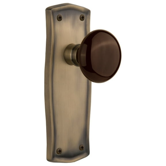 Nostalgic Warehouse Prabrn_Psg_234_Nk Brown Porcelain Solid Brass Passage Door Knob Set -