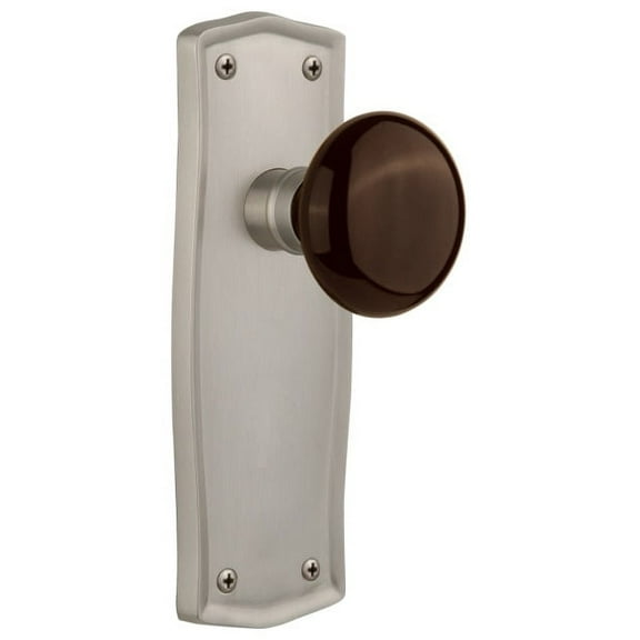 Nostalgic Warehouse Prabrn_Psg_238_Nk Brown Porcelain Solid Brass Passage Door Knob Set -