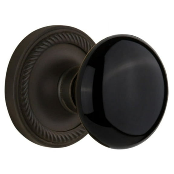 nostalgic warehouse ropblk_dp_nk black porcelain solid brass dummy knob set with rope rose