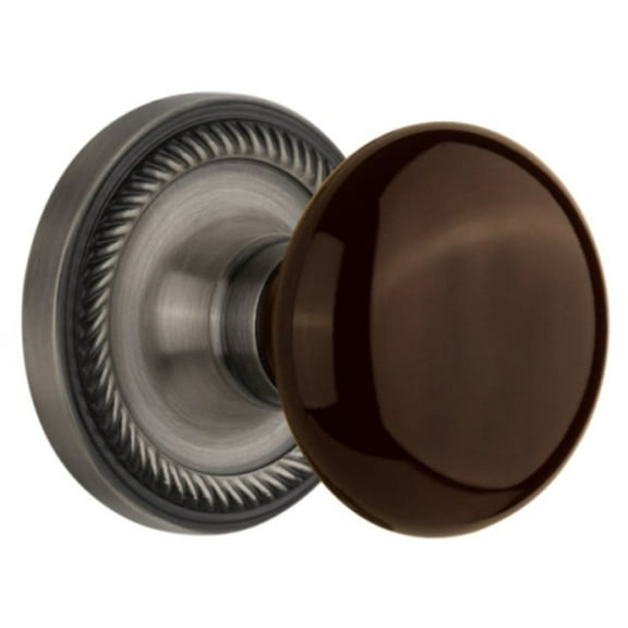 Nostalgic Warehouse Ropbrn_Psg_234_Nk Brown Porcelain Solid Brass Passage Door Knob Set -