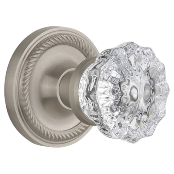 Nostalgic Warehouse Rope Rosette with Crystal Glass Knob, SINGLE DUMMY, Satin Nickel