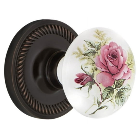 Nostalgic Warehouse Ropros_Dp_Nk Rose Porcelain Solid Brass Dummy Door Knob Set - Bronze