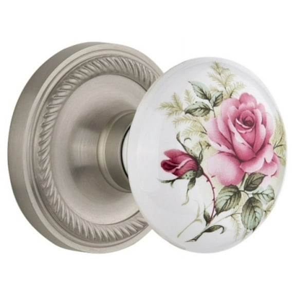 Nostalgic Warehouse Ropros_Psg_234_Nk Rose Porcelain Solid Brass Passage Door Knob Set -