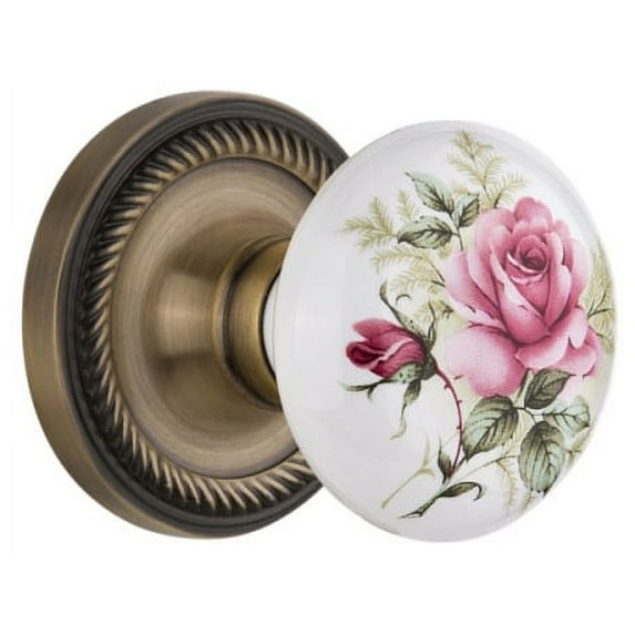 Nostalgic Warehouse Ropros_Psg_238_Nk Rose Porcelain Solid Brass Passage Door Knob Set -