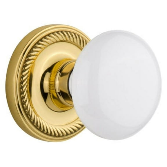 Nostalgic Warehouse Ropwhi_Psg_234_Nk White Porcelain Solid Brass Passage Door Knob Set -