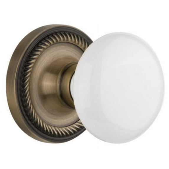 Nostalgic Warehouse Ropwhi_Psg_238_Nk White Porcelain Solid Brass Passage Door Knob Set -