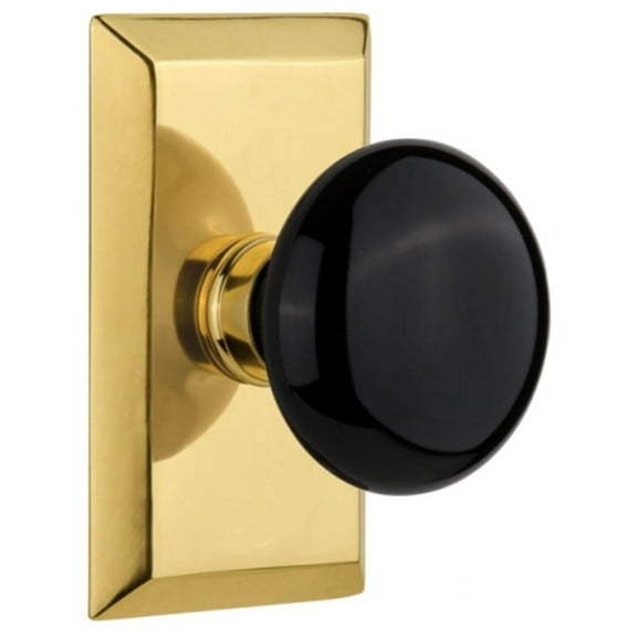 Nostalgic Warehouse Stublk_Dp_Nk Black Porcelain Solid Brass Dummy Door Knob Set - Brass