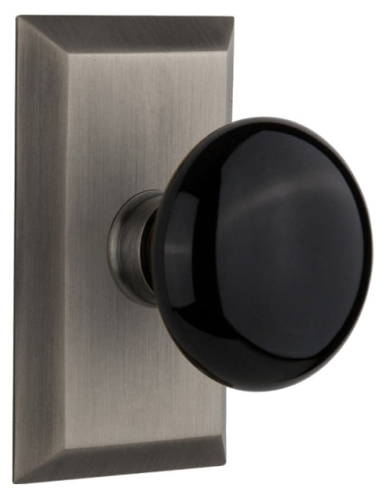 Nostalgic Warehouse New York Plate With Black Porcelain Door Knob - Timeless Bronze Single Dummy Set