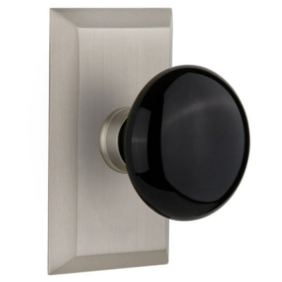 Nostalgic Warehouse Stublk_Psg_234_Nk Black Porcelain Solid Brass Passage Door Knob Set -