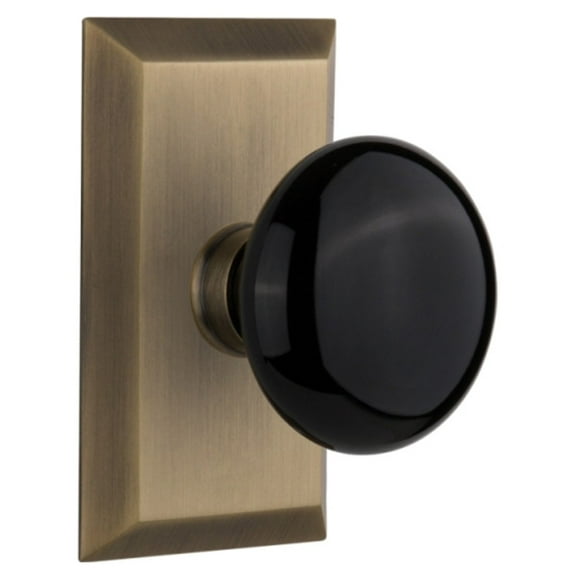 Nostalgic Warehouse Stublk_Psg_238_Nk Black Porcelain Solid Brass Passage Door Knob Set -