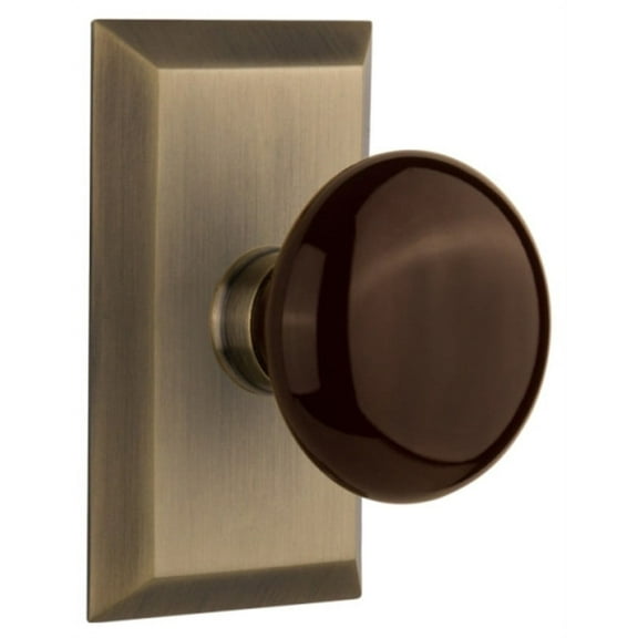 Nostalgic Warehouse Stubrn_Dp_Nk Brown Porcelain Solid Brass Dummy Door Knob Set - Brass
