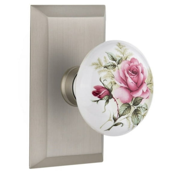 Nostalgic Warehouse Sturos_Sd_Nk Rose Porcelain Solid Brass Single Dummy Door Knob -