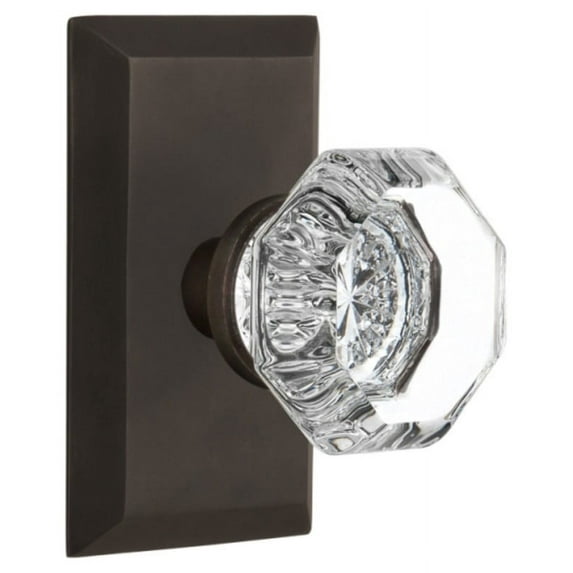 Nostalgic Warehouse Stuwal_Psg_238_Nk Waldorf Lead Crystal Passage Door Knob Set - Bronze
