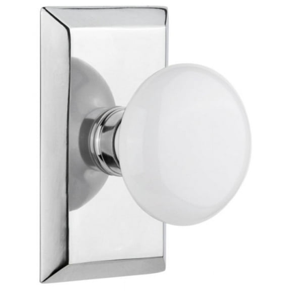 Nostalgic Warehouse Stuwhi_Psg_234_Nk White Porcelain Solid Brass Passage Door Knob Set -