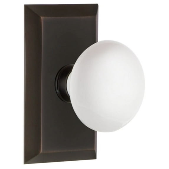 Nostalgic Warehouse Stuwhi_Psg_238_Nk White Porcelain Solid Brass Passage Door Knob Set -