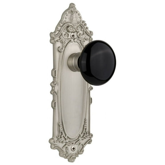 Nostalgic Warehouse Vicblk_Dp_Nk Black Porcelain Solid Brass Dummy Door Knob Set - Nickel