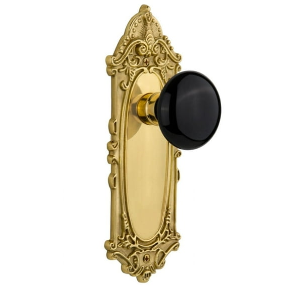 Nostalgic Warehouse Vicblk_Psg_234_Nk Black Porcelain Solid Brass Passage Door Knob Set -