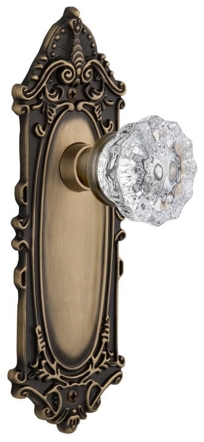 Antique Brass Victorian Plate with Crystal Glass Door Knob