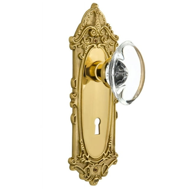 Nostalgic Warehouse Vicocc_Prv_238_Kh Oval Clear Crystal Solid Brass Privacy Door Knob Set