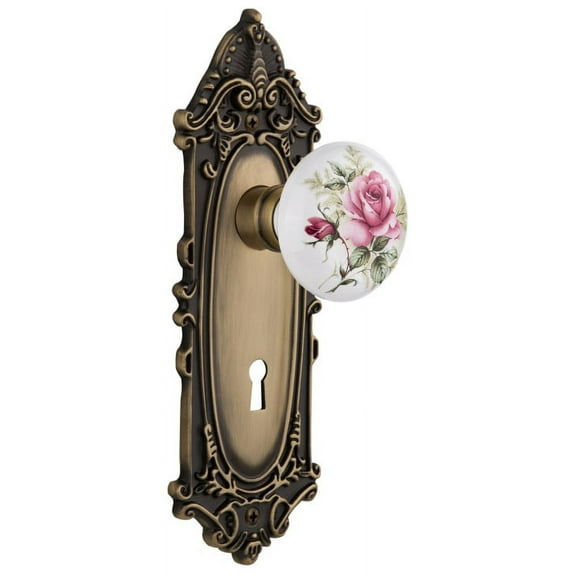 Nostalgic Warehouse Vicros_Psg_238_Kh Rose Porcelain Solid Brass Passage Door Knob Set -