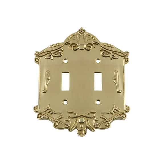 Nostalgic Warehouse Vic_Swplt_T2 Victorian Double Switch Wall Plate - Brass