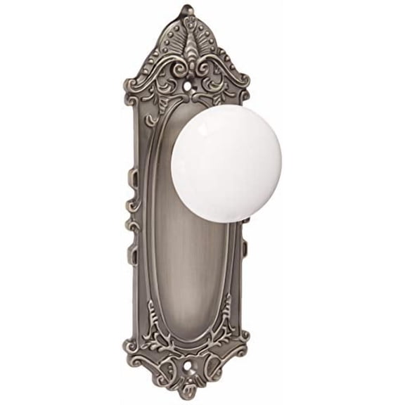 Nostalgic Warehouse Victorian Plate with White Porcelain Knob, Single Dummy, Antique Pewter