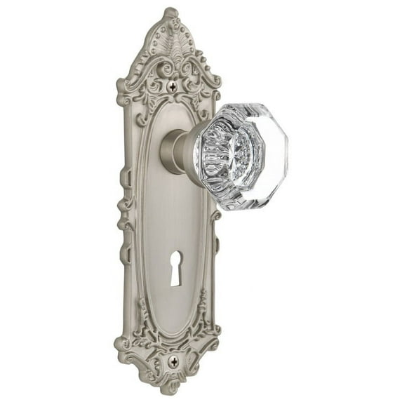 Nostalgic Warehouse Vicwal_Prv_234_Kh Waldorf Lead Crystal Privacy Door Knob Set - Nickel