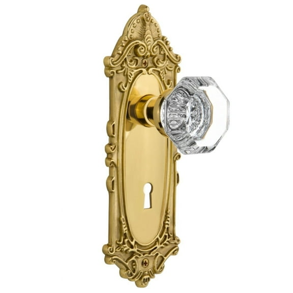 Nostalgic Warehouse Vicwal_Psg_238_Kh Waldorf Lead Crystal Passage Door Knob Set - Brass