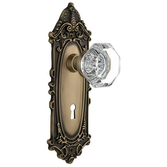 Nostalgic Warehouse Vicwal_Psg_238_Kh Waldorf Lead Crystal Passage Door Knob Set - Brass