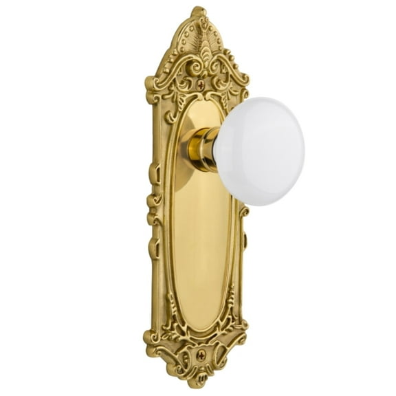 Nostalgic Warehouse Vicwhi_Prv_238_Nk White Porcelain Solid Brass Privacy Door Knob Set -