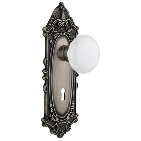 Nostalgic Warehouse Vicwhi_Prv_234_Kh White Porcelain Solid Brass Privacy Door Knob Set -