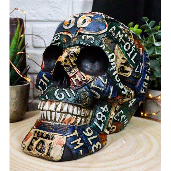 Nostalgic Western Route 66 Scenic US Highway Memory Lane Signs Skull Figurine