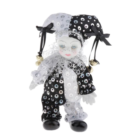 Nostalgic White Ceramic Clown Character Doll Detailed with Sparkling Costume Craft Figurine Perfect Gift For Art Lover