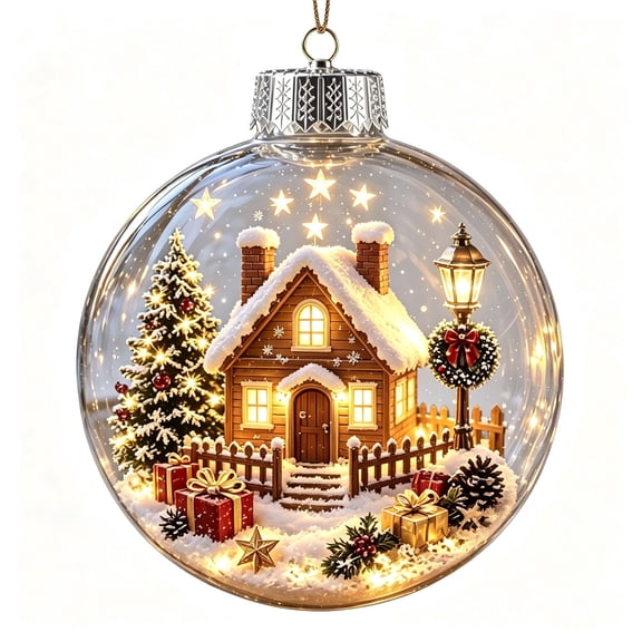Nostalgic Winter Wildlife Train Santa Sleigh Ball Ornament, Illuminated Hanging Decoration for Christmas Tree Party Display