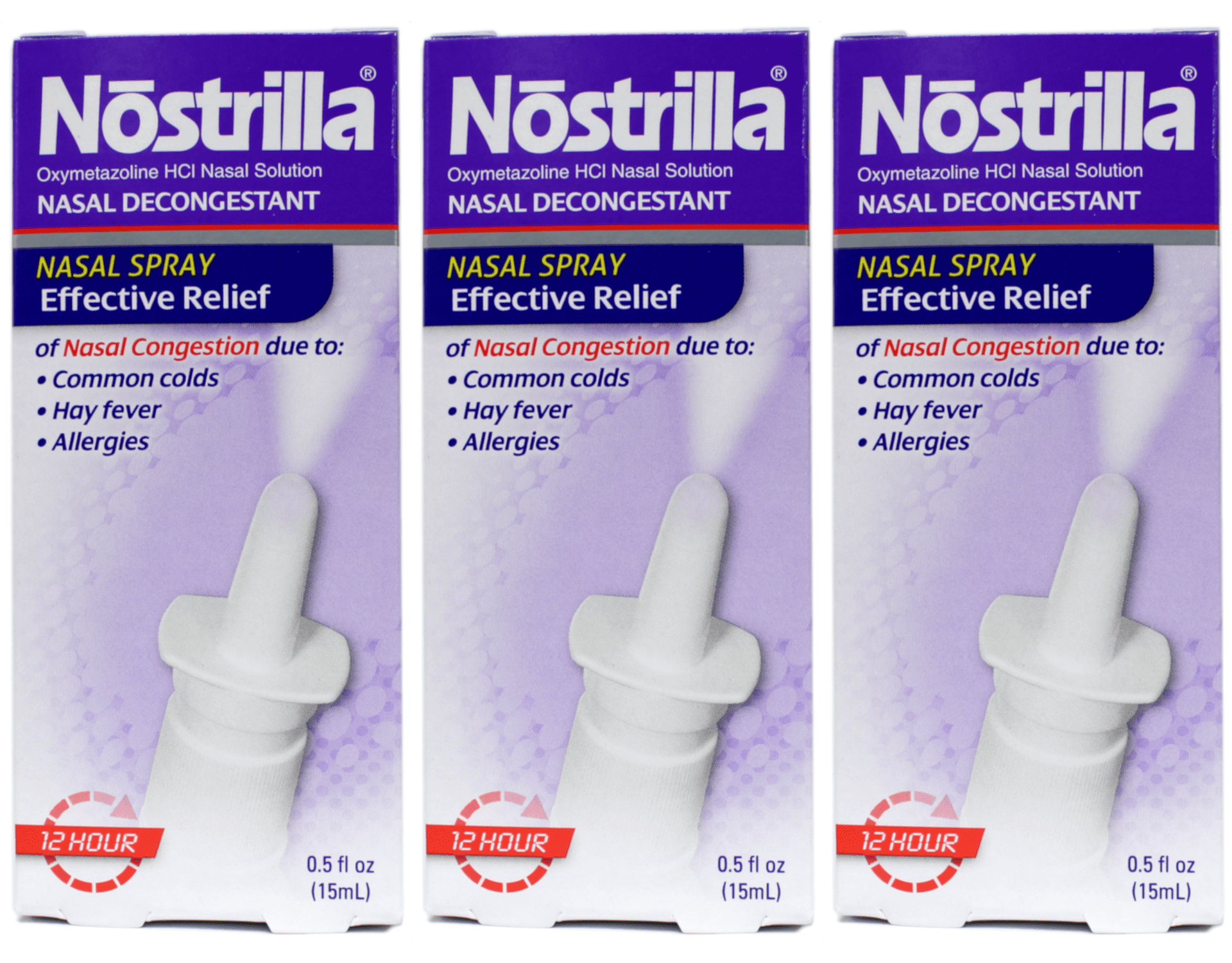 Nostrilla 12 Hour Nasal Decongestant Spray 0.5 Oz, 3 Pack