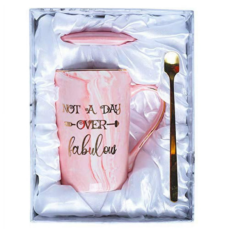 Not A Day Over Fabulous Mug-Birthday Gifts for Women-Thank You Gifts for  Women-Funny Birthday Gift Ideas for Her,Friends,Coworkers,Wife,Mom,Daughter,Sister,Aunt  Ceramic Marble Coffee Mug 14 Oz Pink 