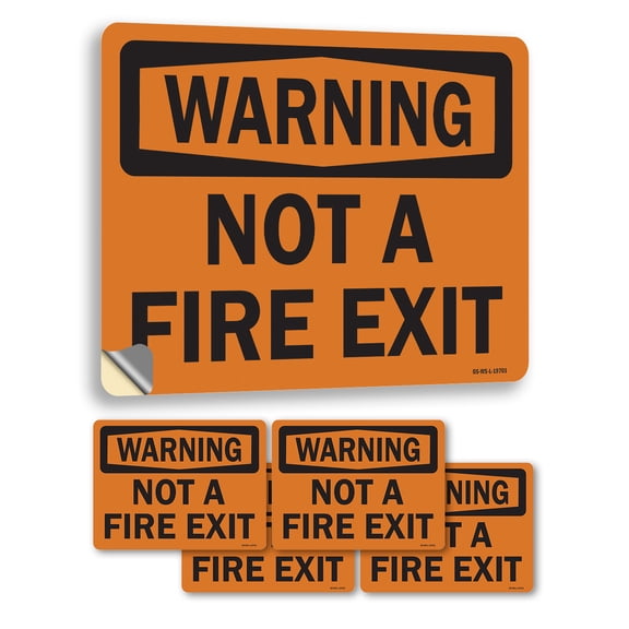 Not A Fire Exit OSHA Warning Vinyl Decal Label 5 Inch x 3.5 Inch - 5 Pack
