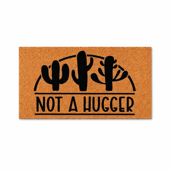 NOT A HUGGER, Cactus Silhouette Design - Brown Coir PVC Outdoor Doormat (24x48 inches) 3322